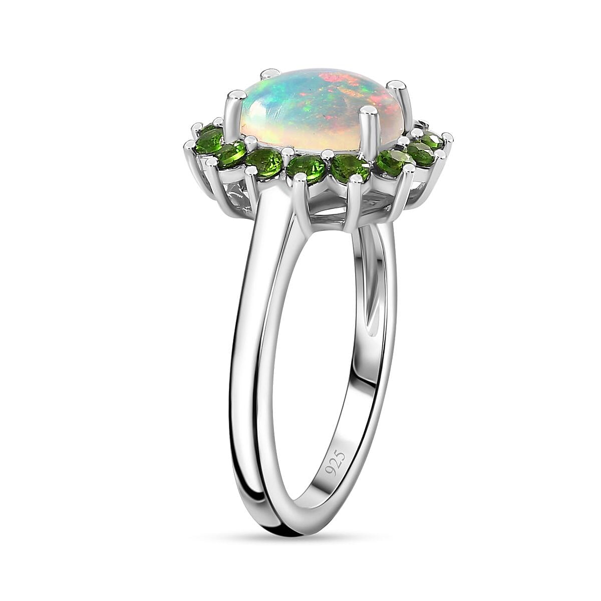 Ethiopian Opal, Natural Chrome Diopside Halo Ring in Platinum Overlay Sterling Silver 7749069 4
