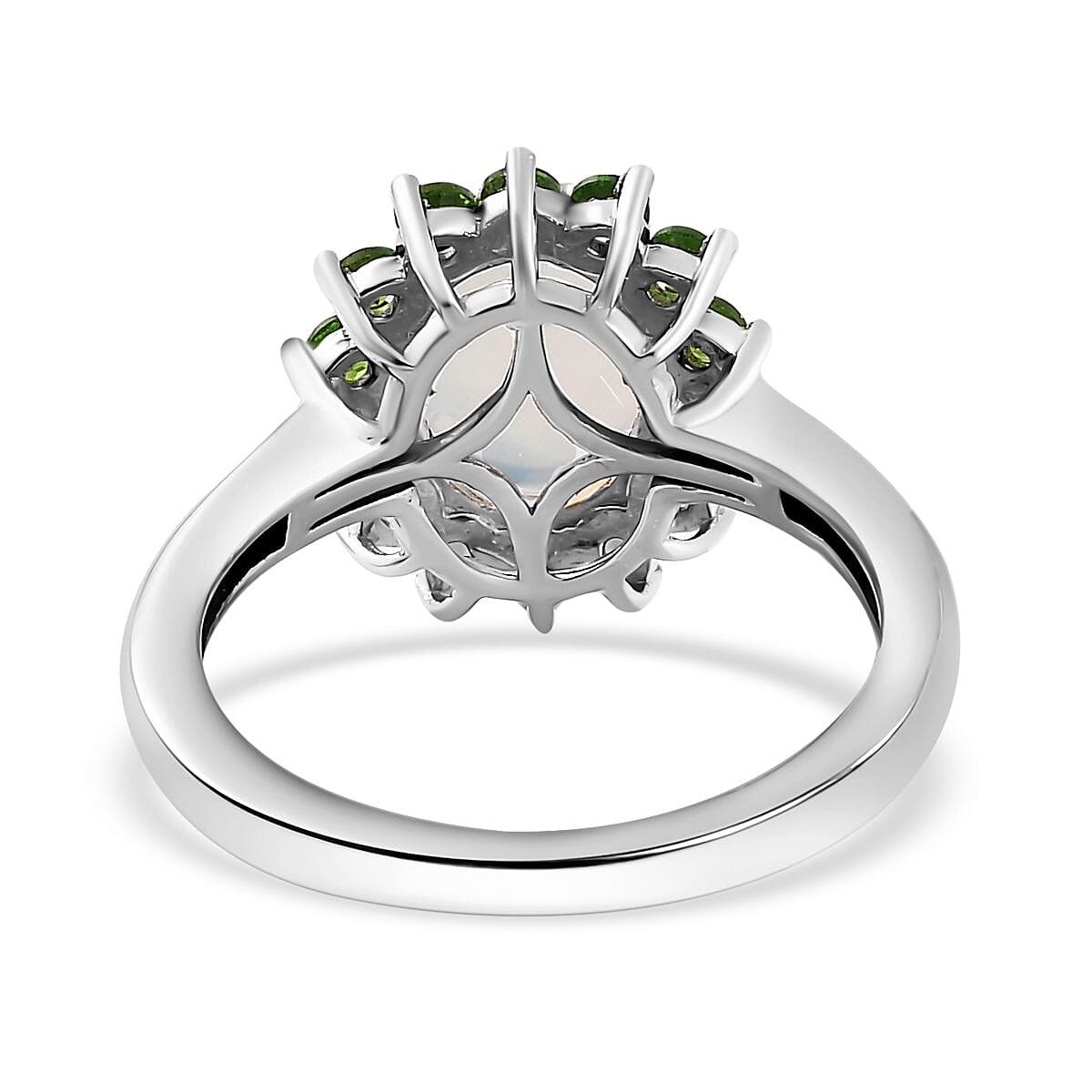 Ethiopian Opal, Natural Chrome Diopside Halo Ring in Platinum Overlay Sterling Silver 7749069 5