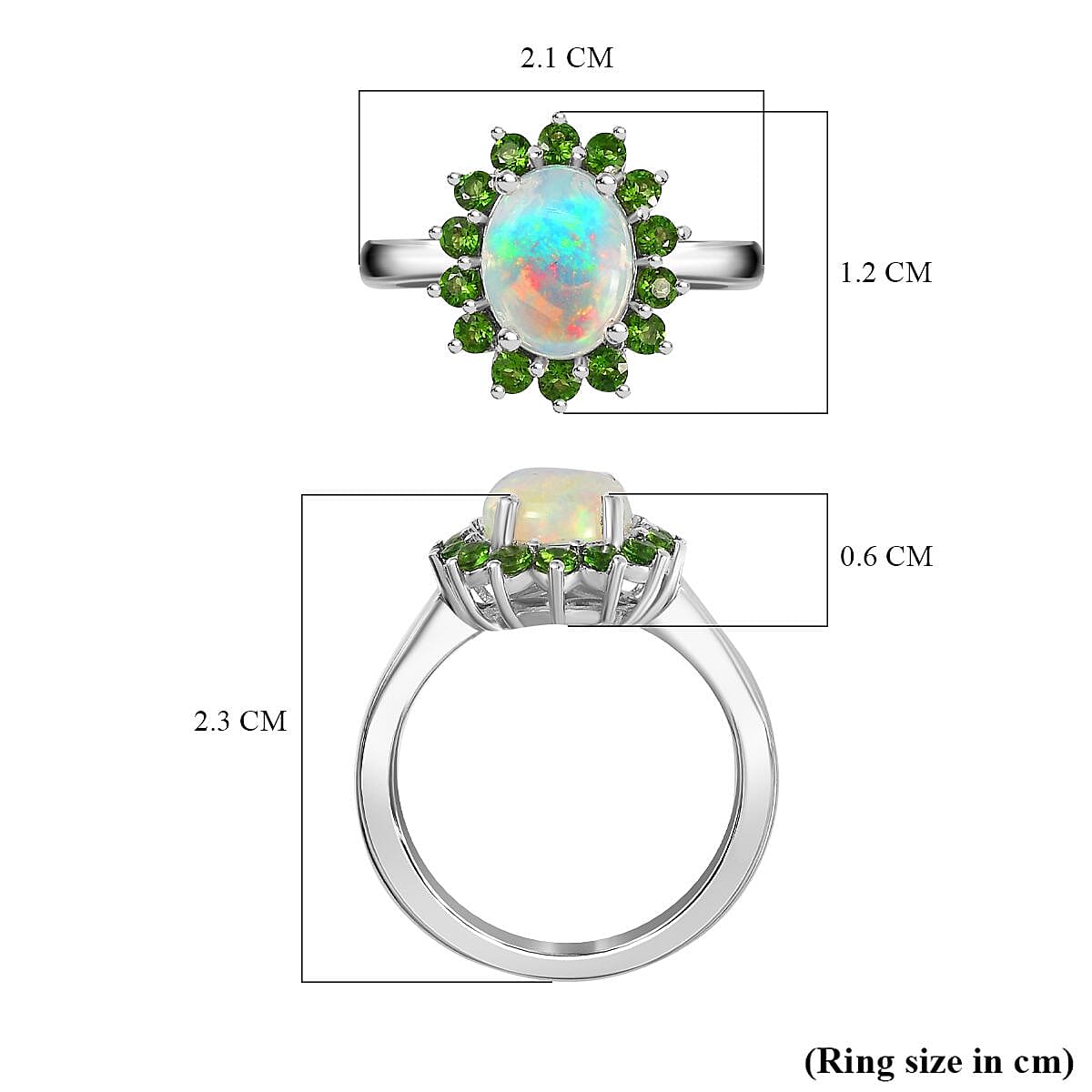 Ethiopian Opal, Natural Chrome Diopside Halo Ring in Platinum Overlay Sterling Silver 7749069 6