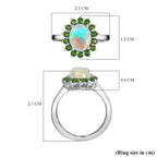 Ethiopian Opal ,  Natural Chrome Diopside  Main Stone With Side Stone Ring in Platinum Overlay Sterling Silver 1.71 ct  1.799  Ct.