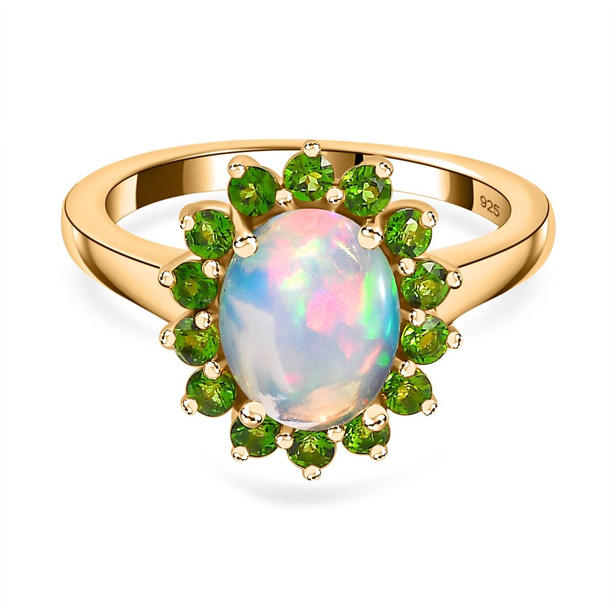 Ethiopian Opal, Natural Chrome Diopside Halo Ring in Vermeil Yellow Gold Plated Sterling Silver 7749088 0
