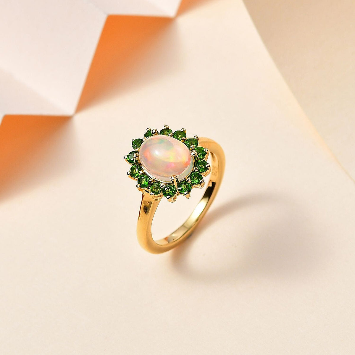 Ethiopian Opal, Natural Chrome Diopside Halo Ring in Vermeil Yellow Gold Plated Sterling Silver 7749088 1