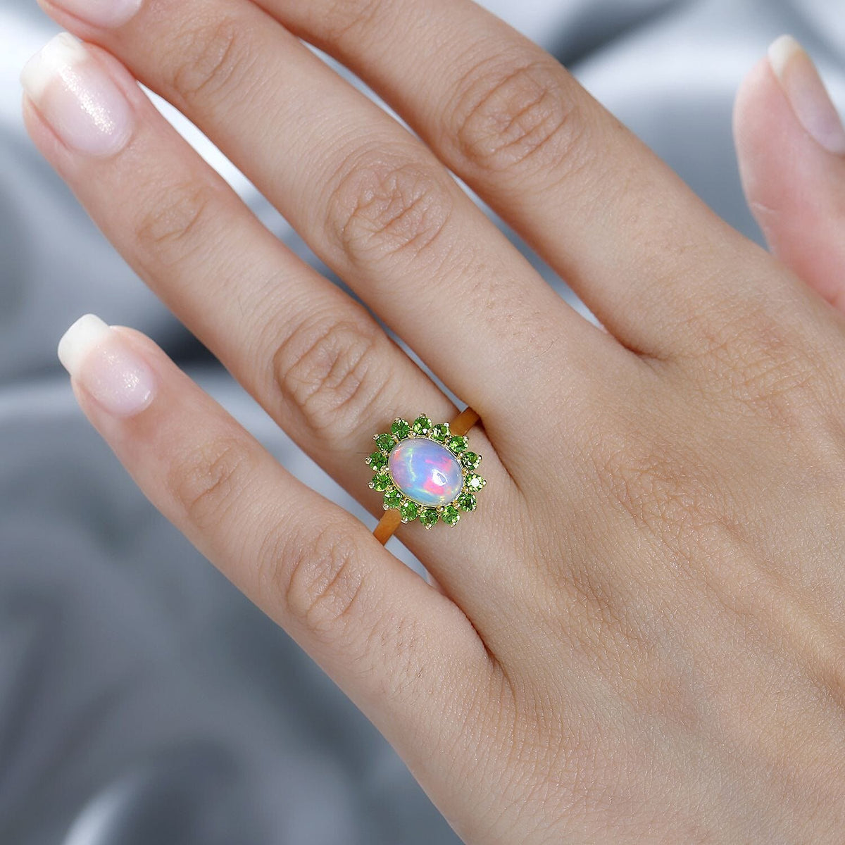 Ethiopian Opal, Natural Chrome Diopside Halo Ring in Vermeil Yellow Gold Plated Sterling Silver 7749088 3