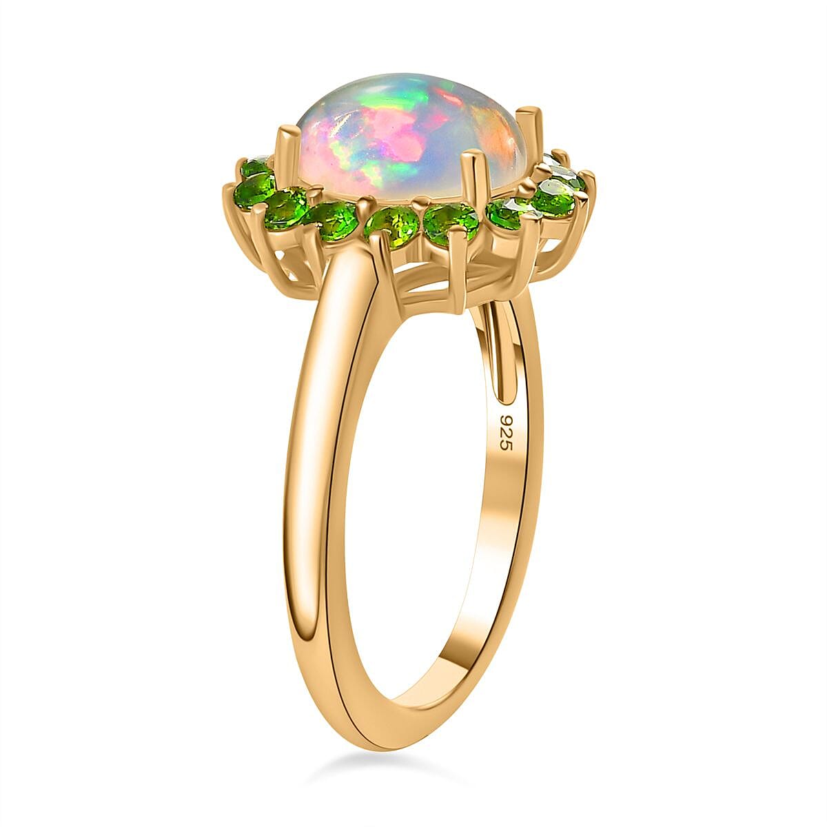 Ethiopian Opal, Natural Chrome Diopside Halo Ring in Vermeil Yellow Gold Plated Sterling Silver 7749088 4