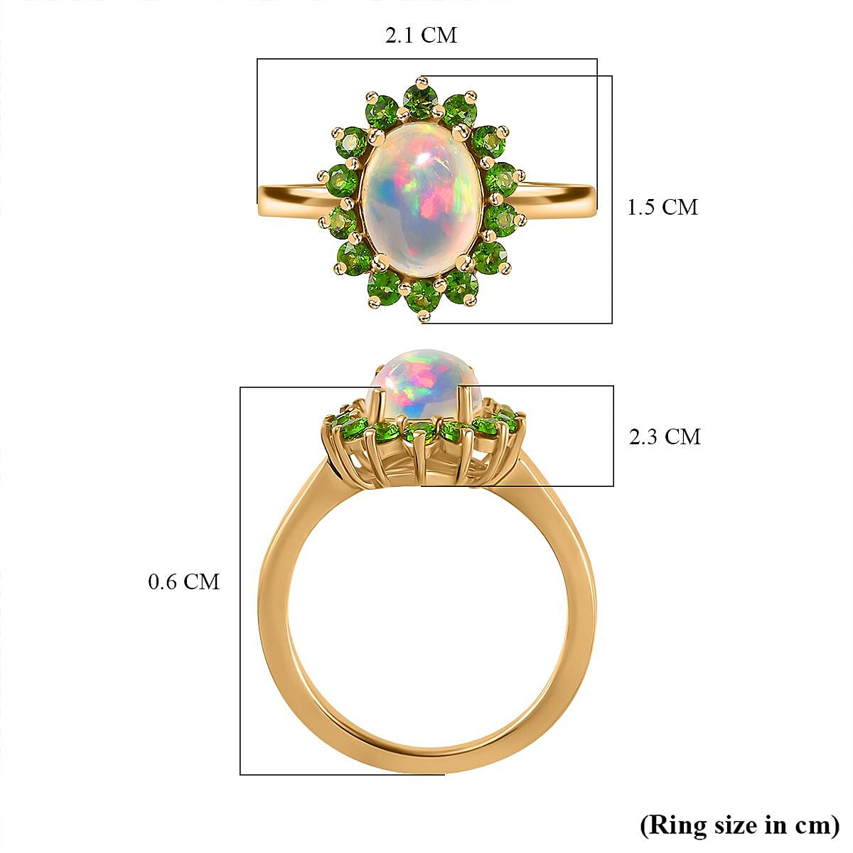 Ethiopian Opal, Natural Chrome Diopside Halo Ring in Vermeil Yellow Gold Plated Sterling Silver 7749088 6