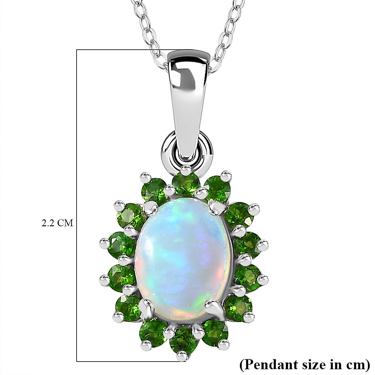Ethiopian Opal,  Natural Chrome Diopside Halo Pendant with Chain (Size 20) in Platinum Overlay Sterling Silver, 1.740  Ct. 4261013 5