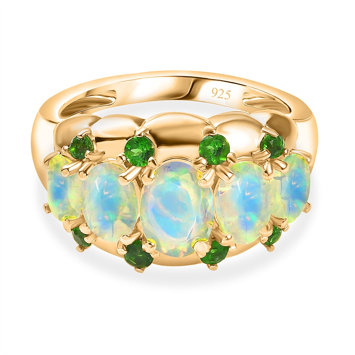 Ethiopian Faceted Opal, Natural Chrome Diopside 5-Stone Ring in 18K Vermeil Yellow Gold Over Sterling Silver 1.71 Ct. V32701136 13