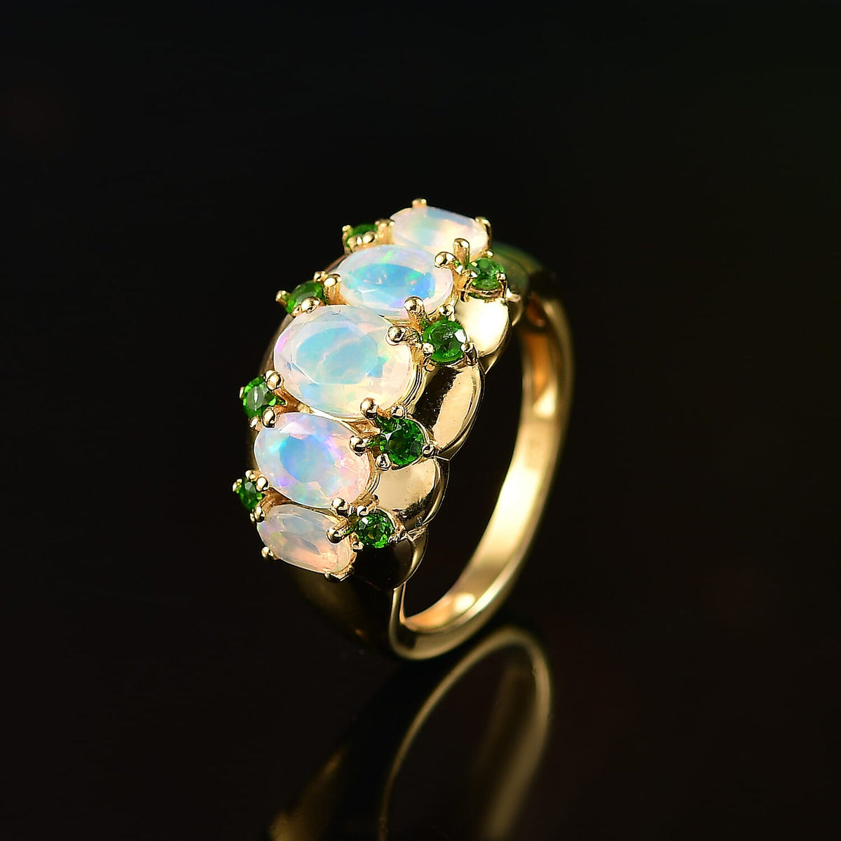 Ethiopian Faceted Opal, Natural Chrome Diopside 5-Stone Ring in 18K Vermeil Yellow Gold Over Sterling Silver 1.71 Ct. V32701136 14