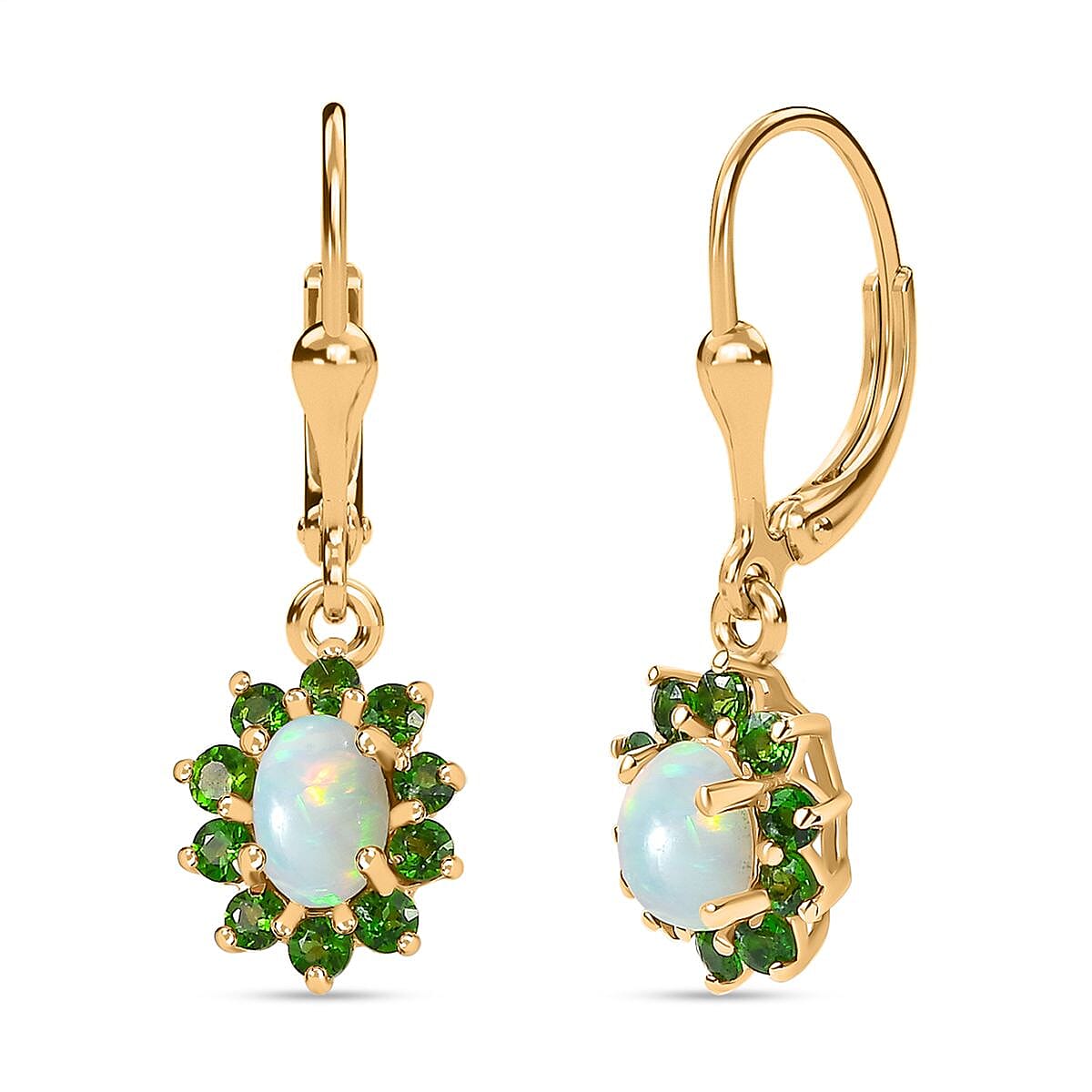 Ethiopian Opal ,  Natural Chrome Diopside  Solitaire Lever Back Earring in Vermeil YG Sterling Silver 1.52 ct  1.380  Ct. 7749316 0