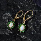 Ethiopian Opal ,  Natural Chrome Diopside  Solitaire Lever Back Earring in Vermeil YG Sterling Silver 1.52 ct  1.380  Ct.