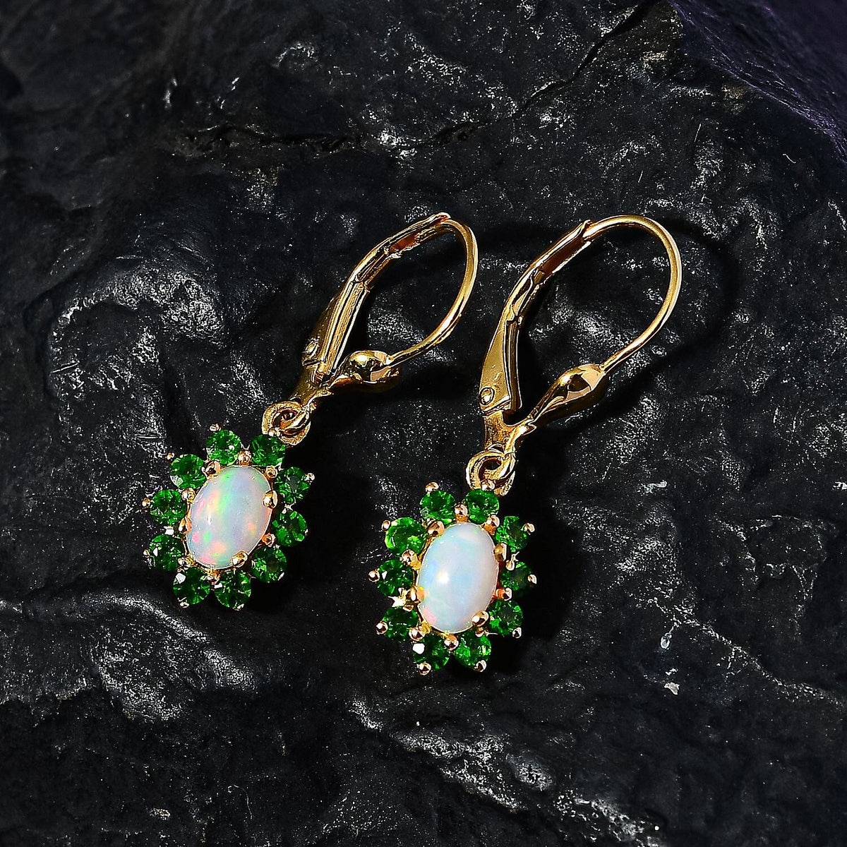 Ethiopian Opal ,  Natural Chrome Diopside  Solitaire Lever Back Earring in Vermeil YG Sterling Silver 1.52 ct  1.380  Ct. 7749316 2