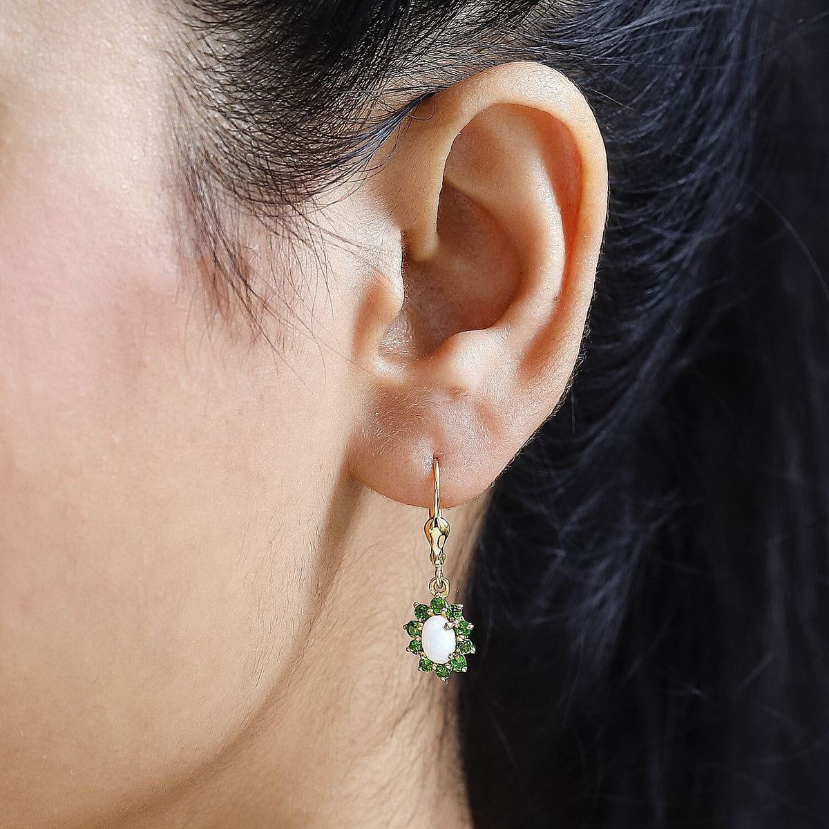 Ethiopian Opal ,  Natural Chrome Diopside  Solitaire Lever Back Earring in Vermeil YG Sterling Silver 1.52 ct  1.380  Ct. 7749316 3