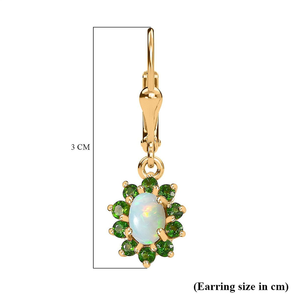 Ethiopian Opal ,  Natural Chrome Diopside  Solitaire Lever Back Earring in Vermeil YG Sterling Silver 1.52 ct  1.380  Ct.
