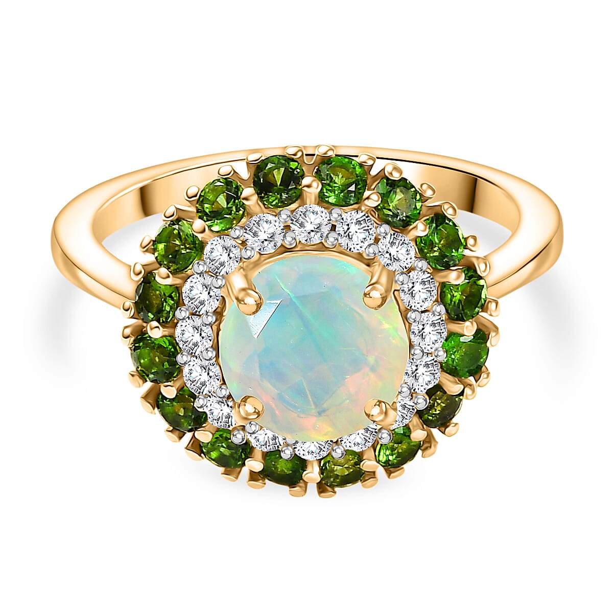 Ethiopian Faceted Opal, Natural Chrome Diopside &amp; White Zircon Ring in 18K Vermeil Yellow Gold Plated Sterling Silver 1.85 Ct. 8067493 2