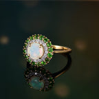 Ethiopian Faceted Opal, Natural Chrome Diopside & White Zircon Ring in 18K Vermeil Yellow Gold Plated Sterling Silver 1.85 Ct.
