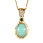 Ethiopian Welo Opal, Natural Chrome Diopside and Natural Zircon Pendant with Chain (Size 20) in 18K Yellow Gold Vermeil Plated Sterling Silver. 1.25 Ct