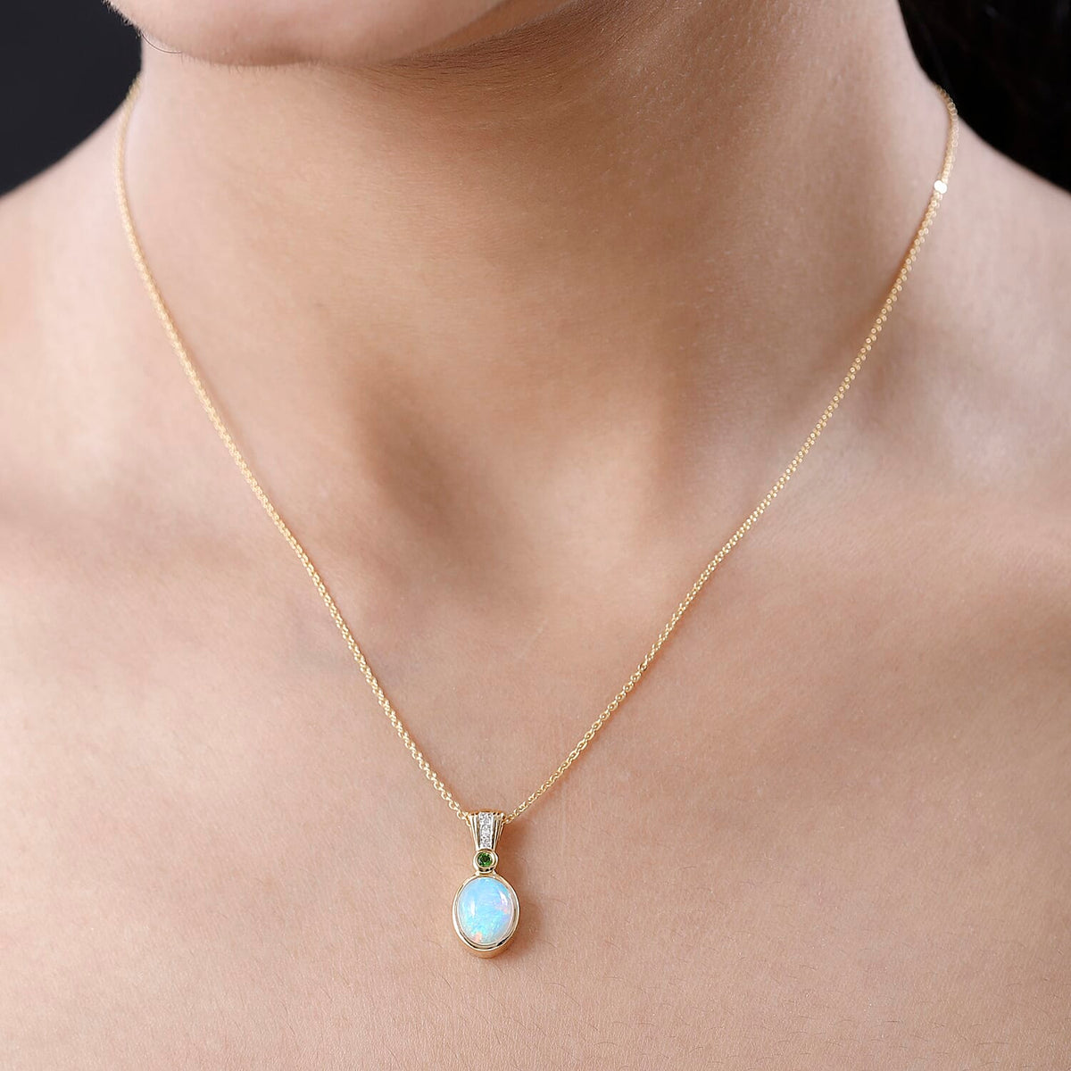 Ethiopian Welo Opal, Natural Chrome Diopside and Natural Zircon Pendant with Chain (Size 20) in 18K Yellow Gold Vermeil Plated Sterling Silver. 1.25 Ct 4177938 1