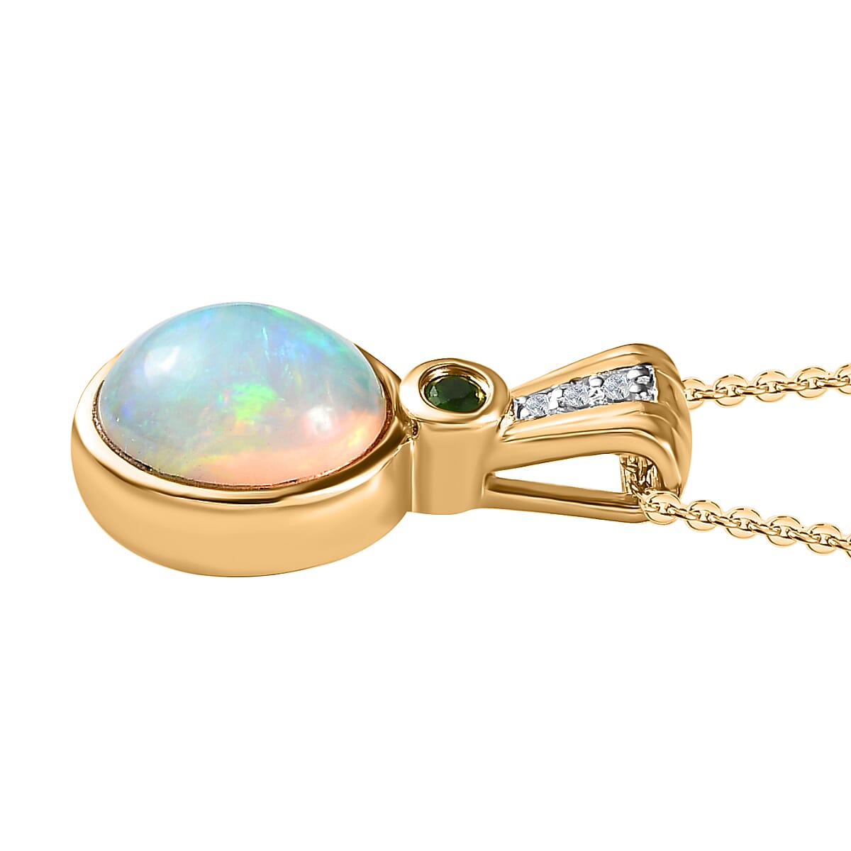 Ethiopian Welo Opal, Natural Chrome Diopside and Natural Zircon Pendant with Chain (Size 20) in 18K Yellow Gold Vermeil Plated Sterling Silver. 1.25 Ct 4177938 3