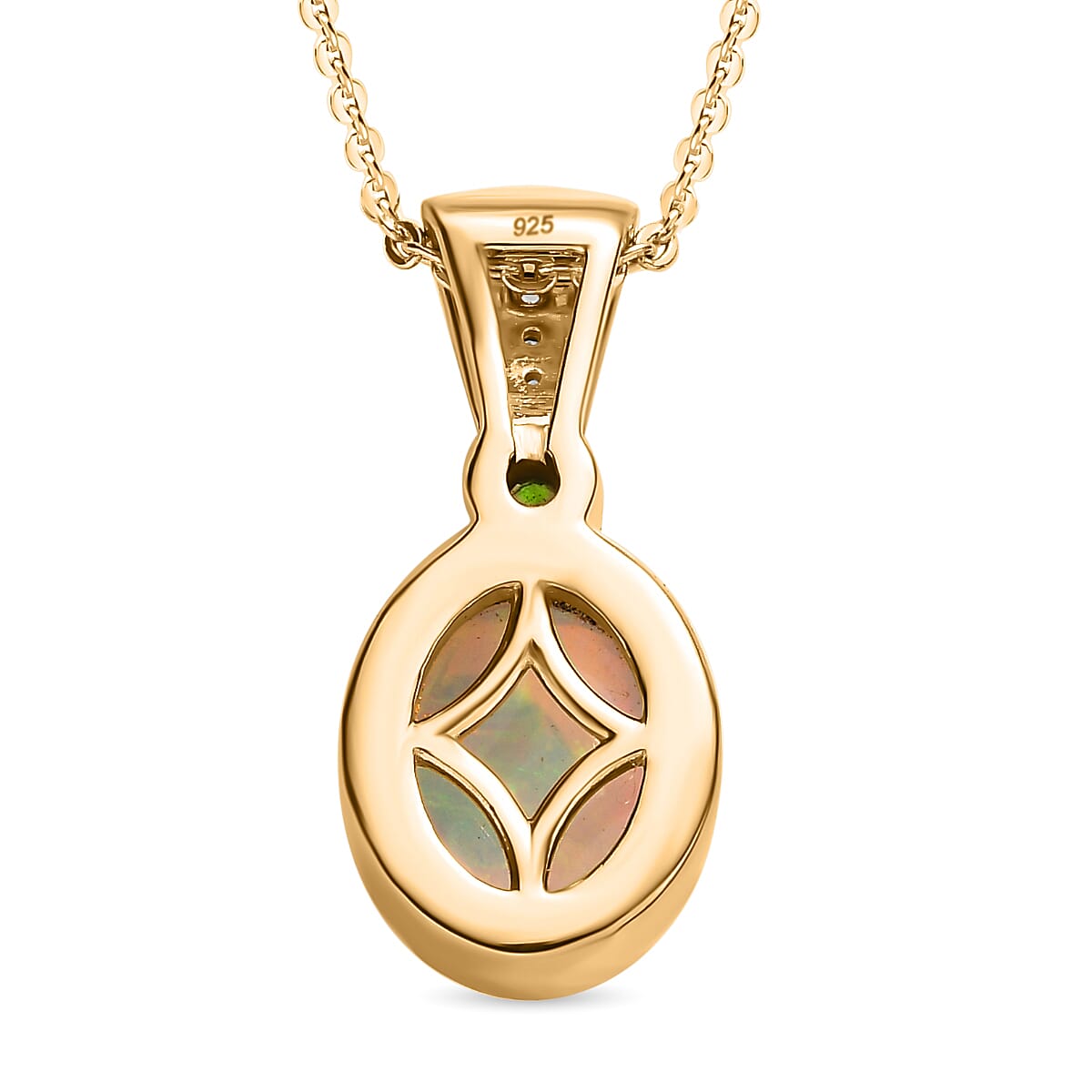 Ethiopian Welo Opal, Natural Chrome Diopside and Natural Zircon Pendant with Chain (Size 20) in 18K Yellow Gold Vermeil Plated Sterling Silver. 1.25 Ct 4177938 4