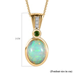 Ethiopian Welo Opal, Natural Chrome Diopside and Natural Zircon Pendant with Chain (Size 20) in 18K Yellow Gold Vermeil Plated Sterling Silver. 1.25 Ct