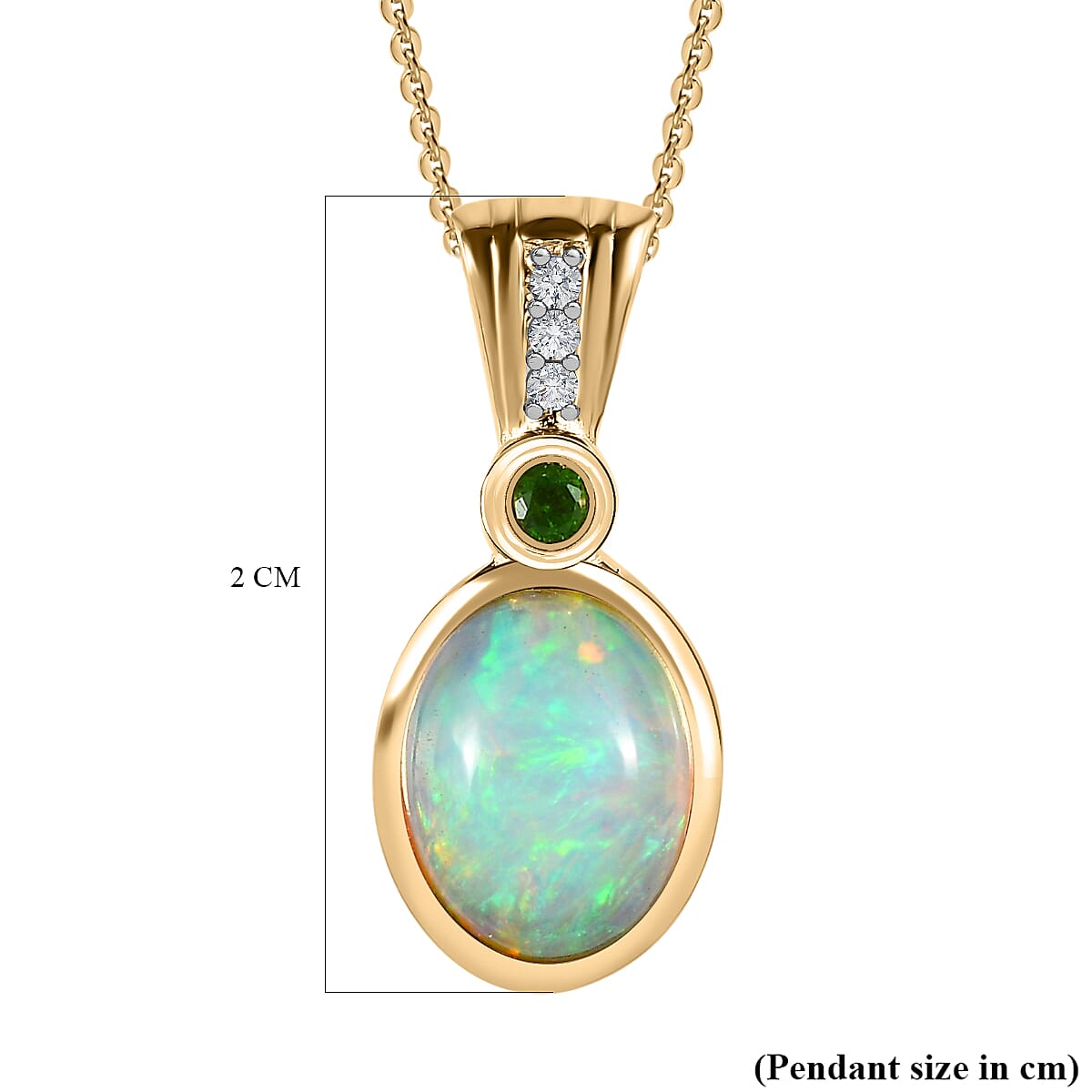 Ethiopian Welo Opal, Natural Chrome Diopside and Natural Zircon Pendant with Chain (Size 20) in 18K Yellow Gold Vermeil Plated Sterling Silver. 1.25 Ct 4177938 6