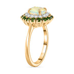 Ethiopian Faceted Opal, Natural Chrome Diopside & White Zircon Ring in 18K Vermeil Yellow Gold Plated Sterling Silver 1.85 Ct.