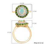 Ethiopian Faceted Opal, Natural Chrome Diopside & White Zircon Ring in 18K Vermeil Yellow Gold Plated Sterling Silver 1.85 Ct.