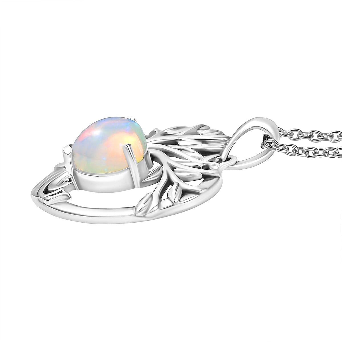 D'Joy Ethiopian Opal Tree of Life Heart Pendant with Cable Chain (Size 20) in Black Oxidised Sterling Silver 1.22 Ct. 4425797 4