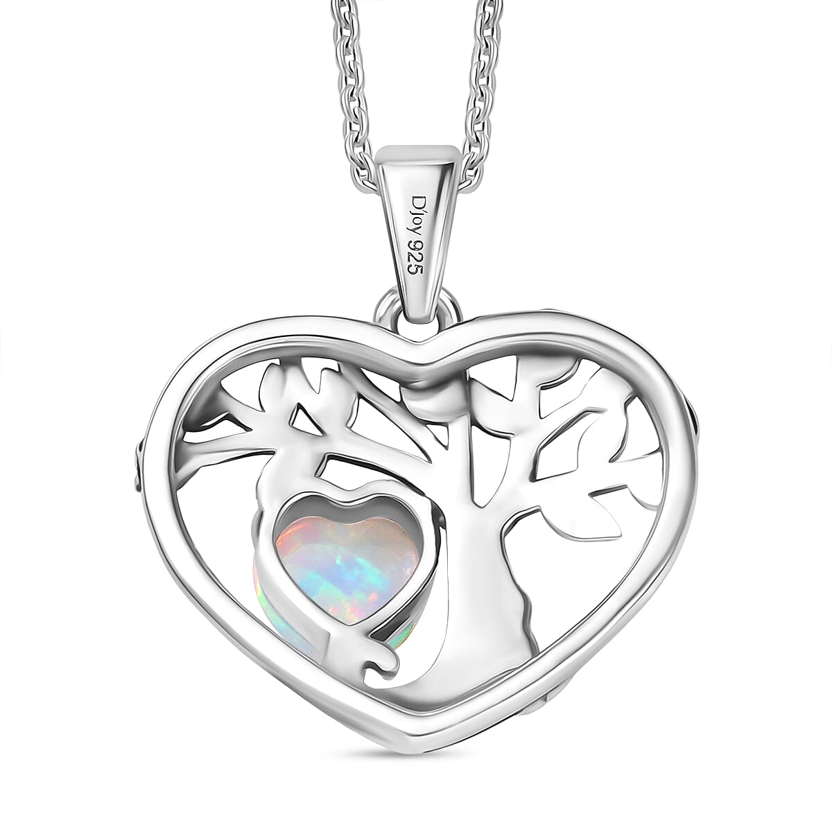 D'Joy Ethiopian Opal Tree of Life Heart Pendant with Cable Chain (Size 20) in Black Oxidised Sterling Silver 1.22 Ct. 4425797 5