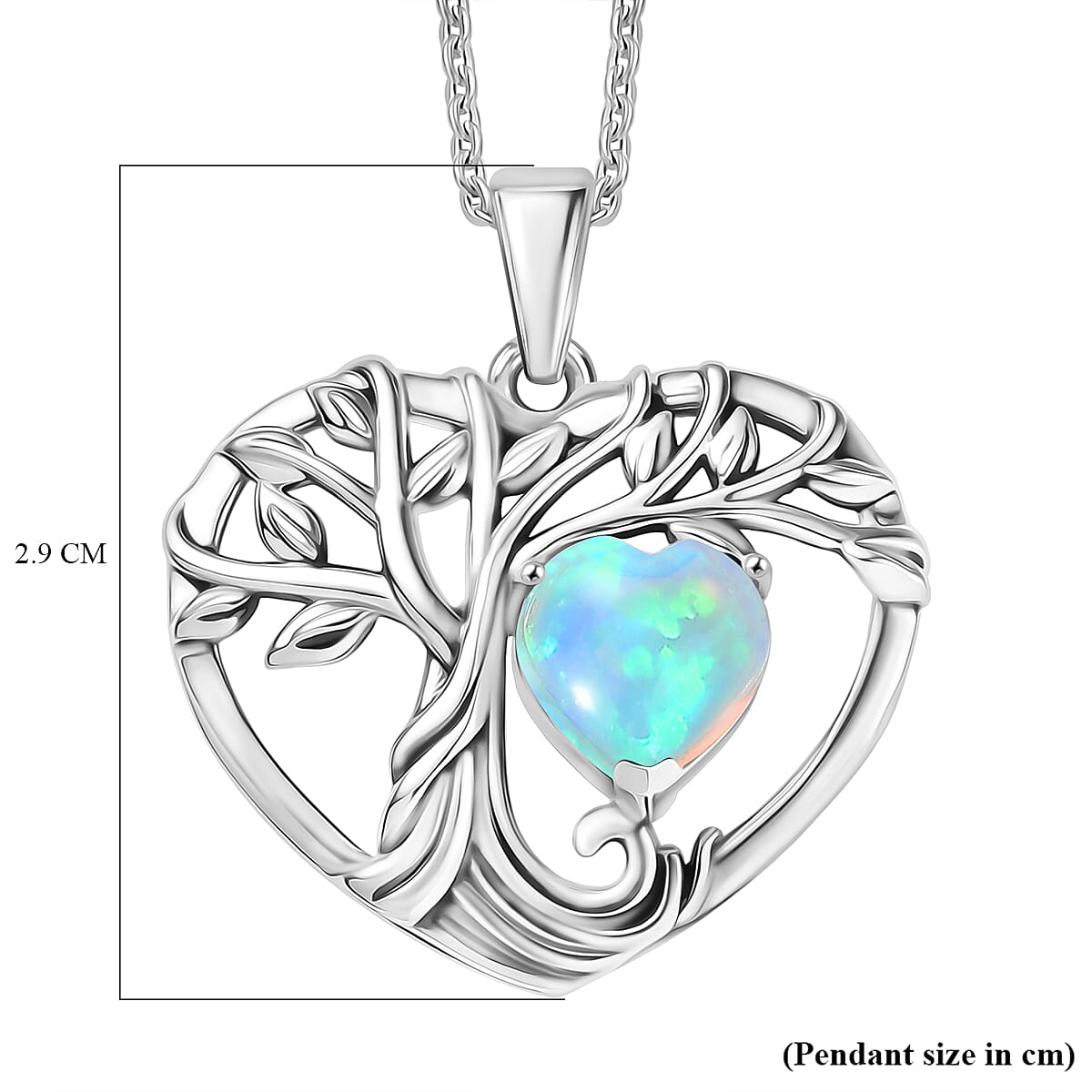 D'Joy Ethiopian Opal Tree of Life Heart Pendant with Cable Chain (Size 20) in Black Oxidised Sterling Silver 1.22 Ct. 4425797 7