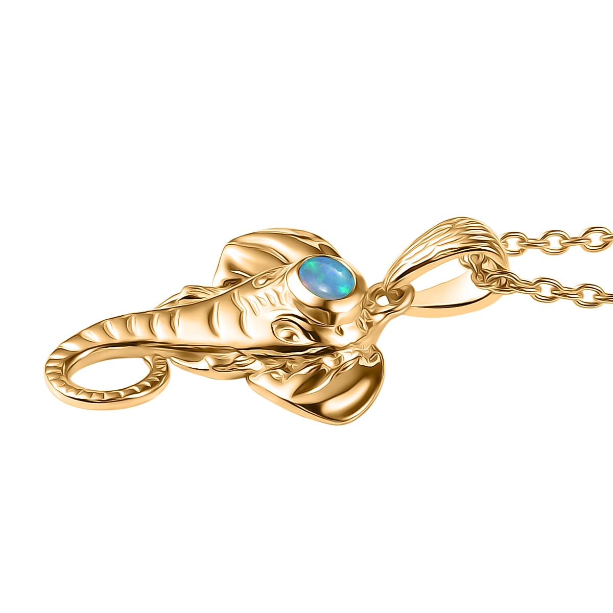 Ethiopian Opal Elephant Head Pendant with Chain (Size 20) in Sterling Silver with Yellow Gold Plating 4424539 4