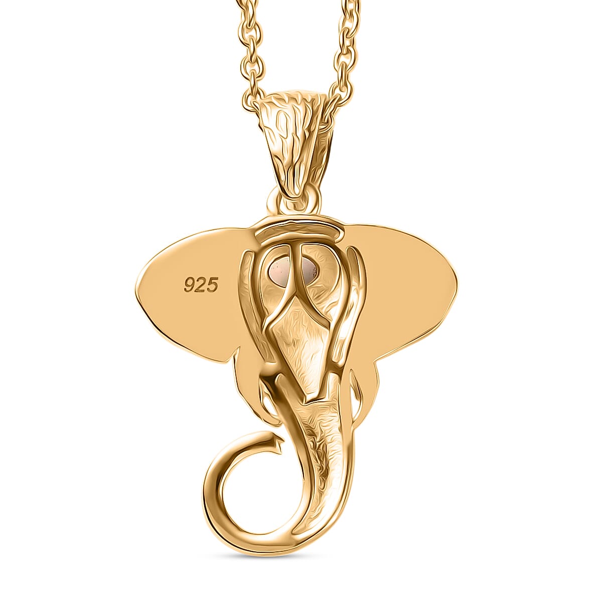 Ethiopian Opal Elephant Head Pendant with Chain (Size 20) in Sterling Silver with Yellow Gold Plating 4424539 5