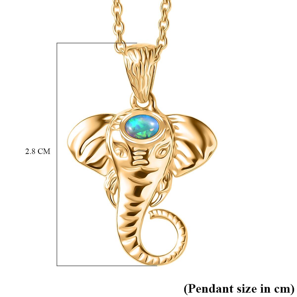 Ethiopian Opal Elephant Head Pendant with Chain (Size 20) in Sterling Silver with Yellow Gold Plating 4424539 6