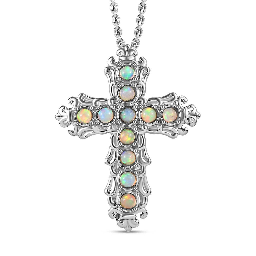 Ethiopian Welo Opal Cross Pendant with Chain (Size 20) 1.21 Ct.