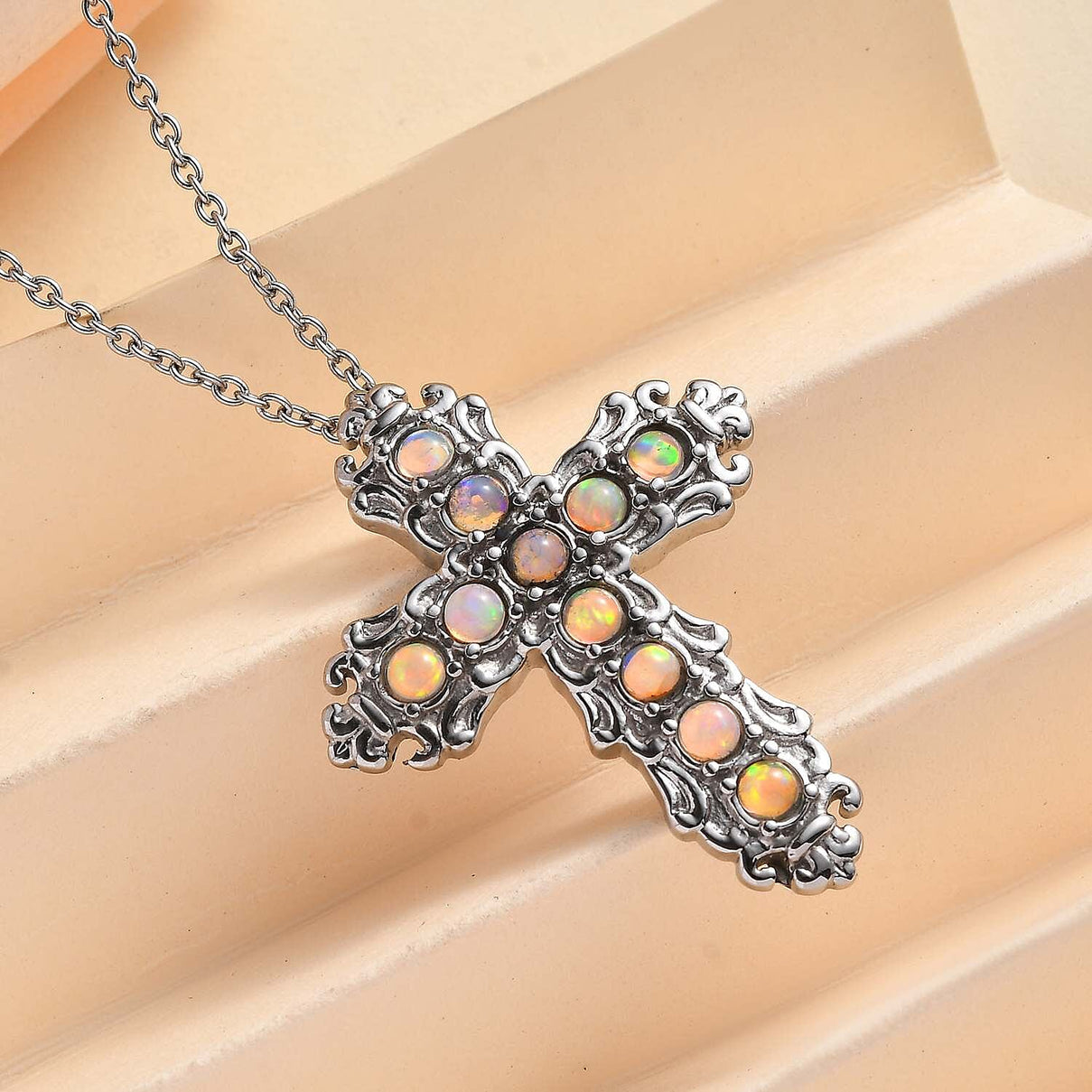 Ethiopian Welo Opal Cross Pendant with Chain (Size 20) 1.21 Ct. 4277867 2
