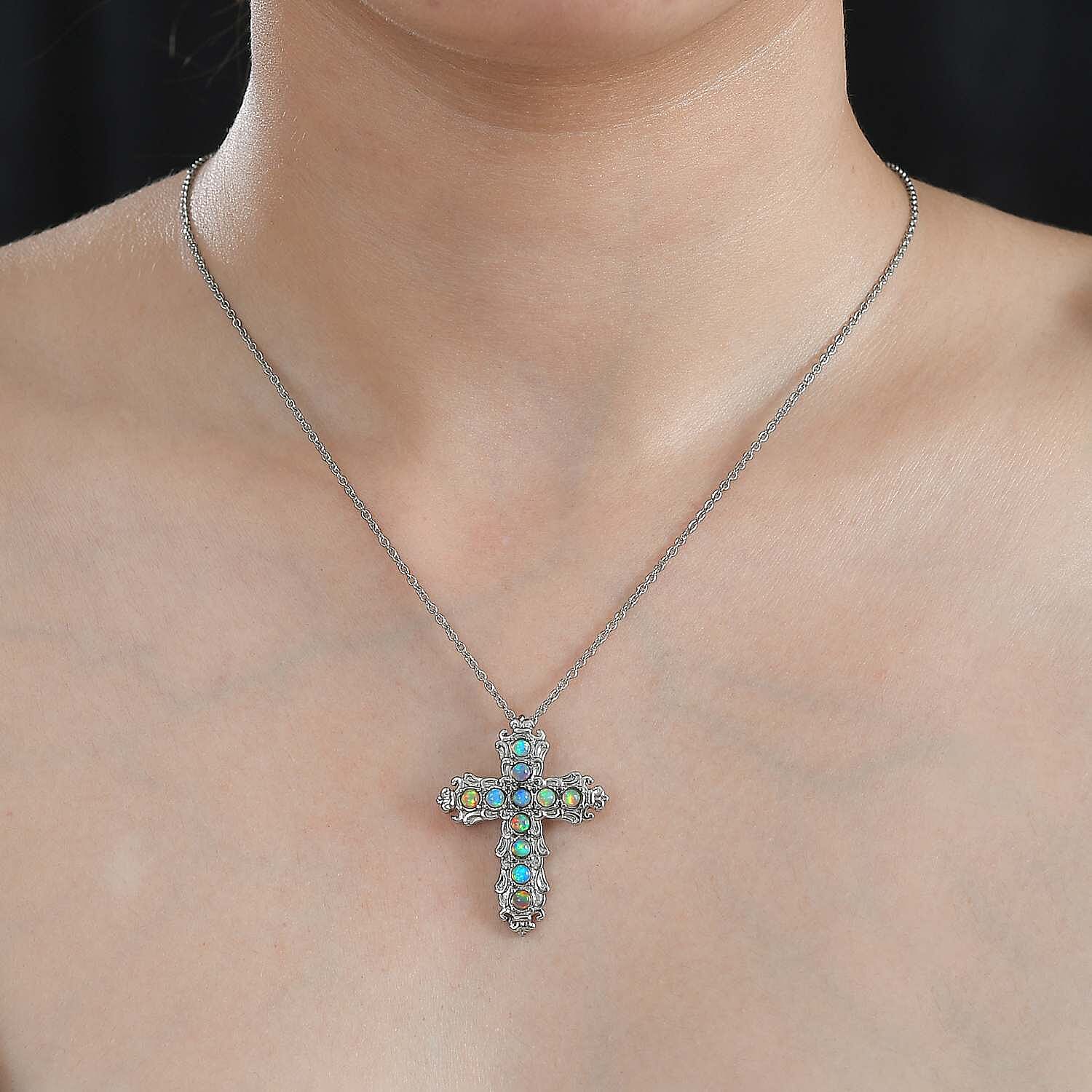 Ethiopian Welo Opal Cross Pendant with Chain (Size 20) 1.21 Ct. 4277867 4