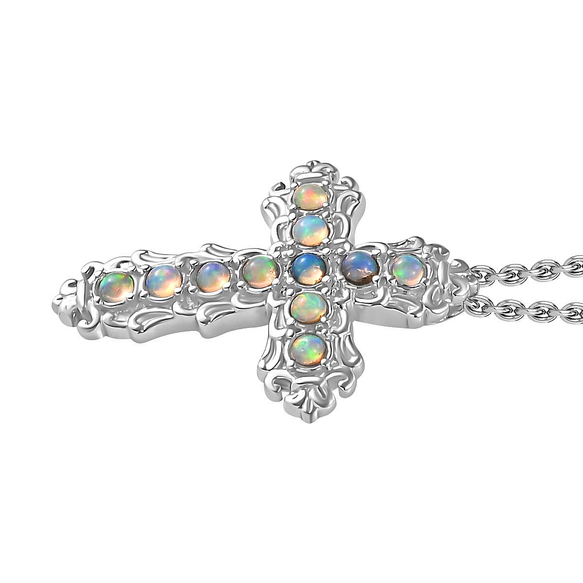 Ethiopian Welo Opal Cross Pendant with Chain (Size 20) 1.21 Ct. 4277867 5