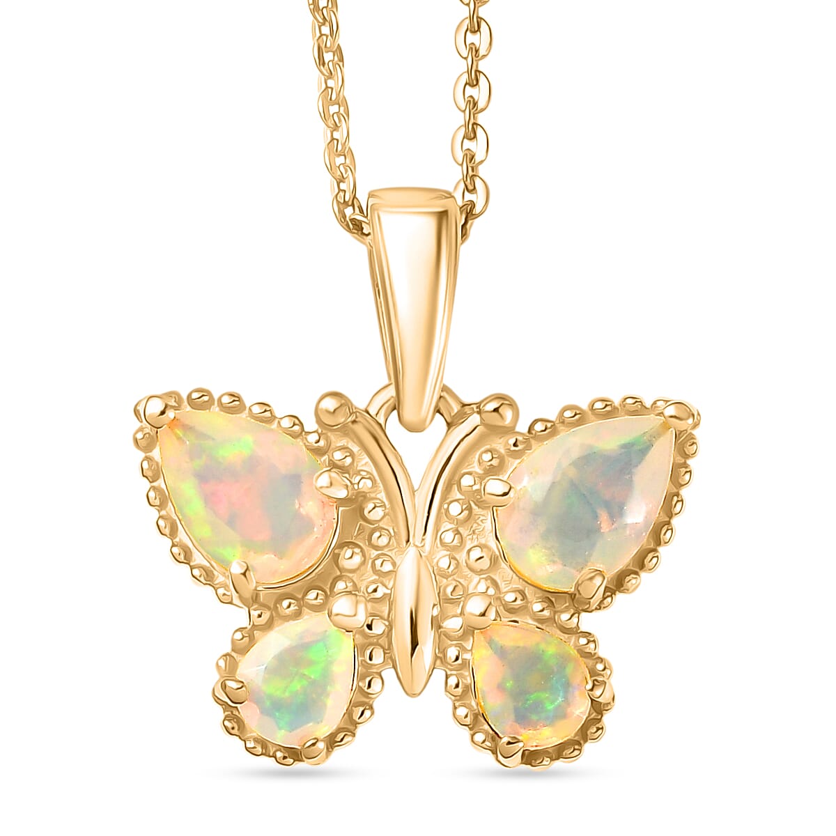 D'Joy Faceted Ethiopian Opal Butterfly Pendant with Chain (Size 20) in Yellow Gold Plated Sterling Silver. 4451128 0