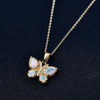 D'Joy Faceted Ethiopian Opal Butterfly Pendant with Chain (Size 20) in Yellow Gold Plated Sterling Silver.