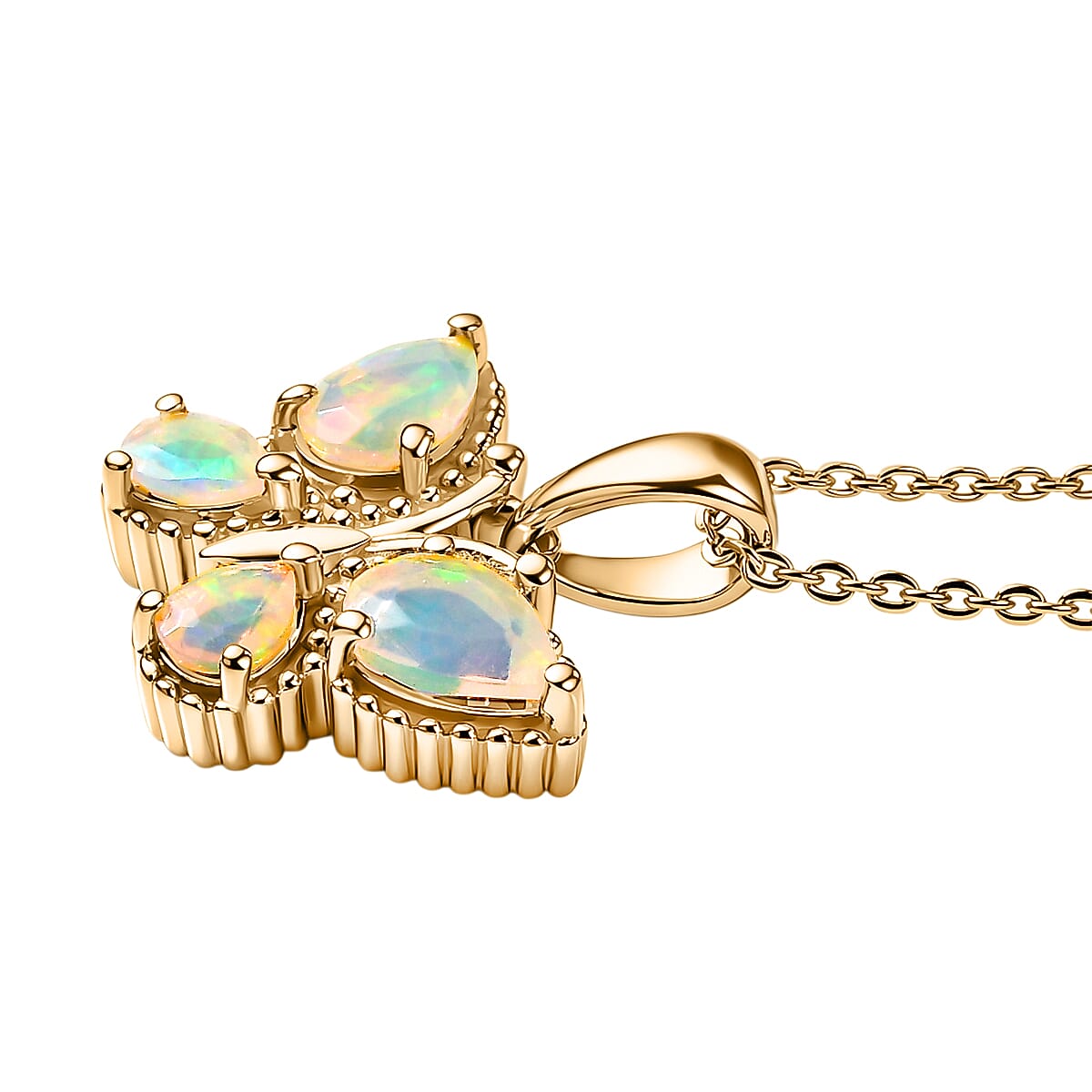 D'Joy Faceted Ethiopian Opal Butterfly Pendant with Chain (Size 20) in Yellow Gold Plated Sterling Silver. 4451128 4