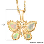 D'Joy Faceted Ethiopian Opal Butterfly Pendant with Chain (Size 20) in Yellow Gold Plated Sterling Silver.