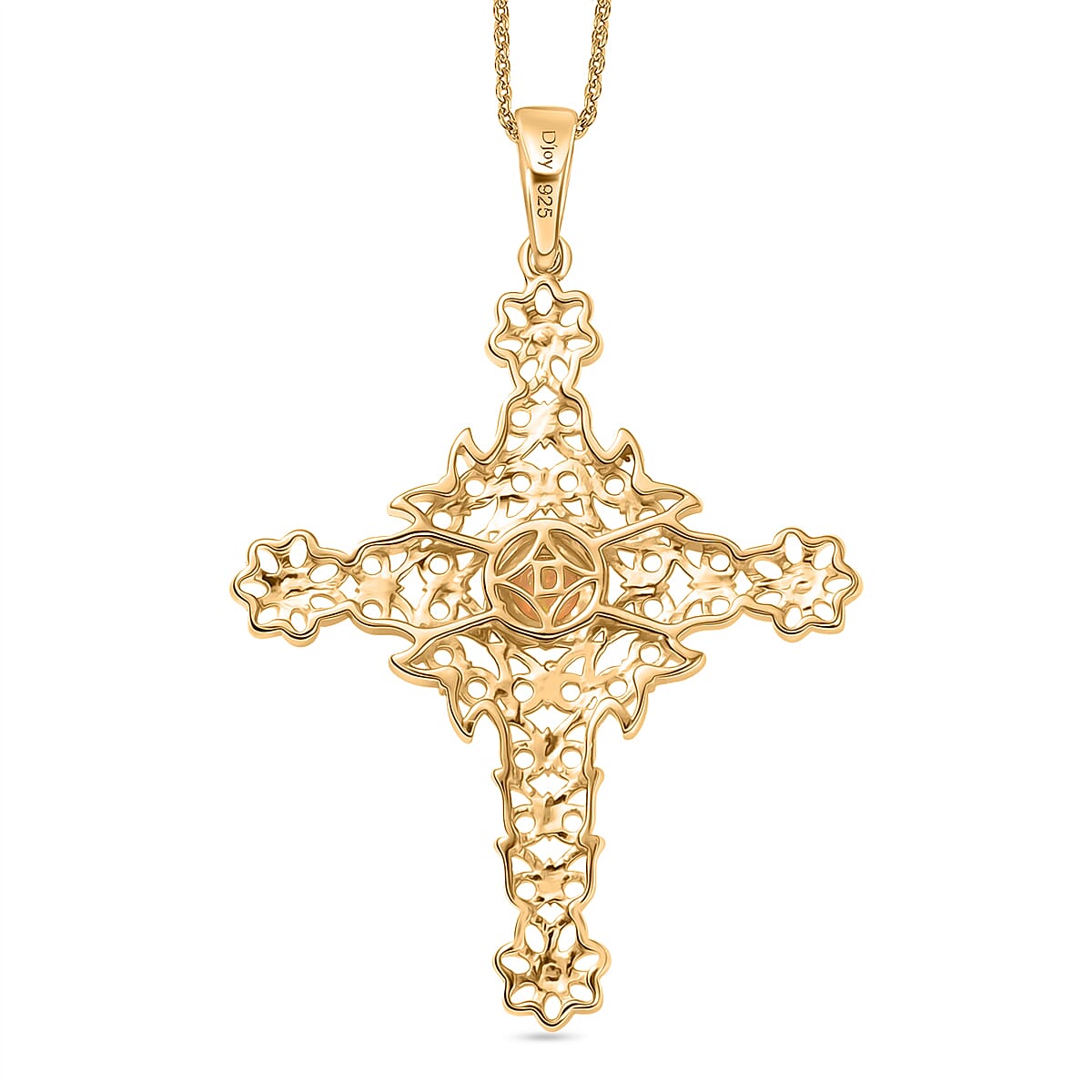 D'Joy Faceted Ethiopian Opal Garden Cross Pendant with Chain (Size 20) in Yellow Gold Plated Sterling Silver 4450853 5