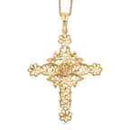 D'Joy Faceted Ethiopian Opal Cross Pendant with Chain (Size 20) in Yellow Gold Plated Sterling Silver.