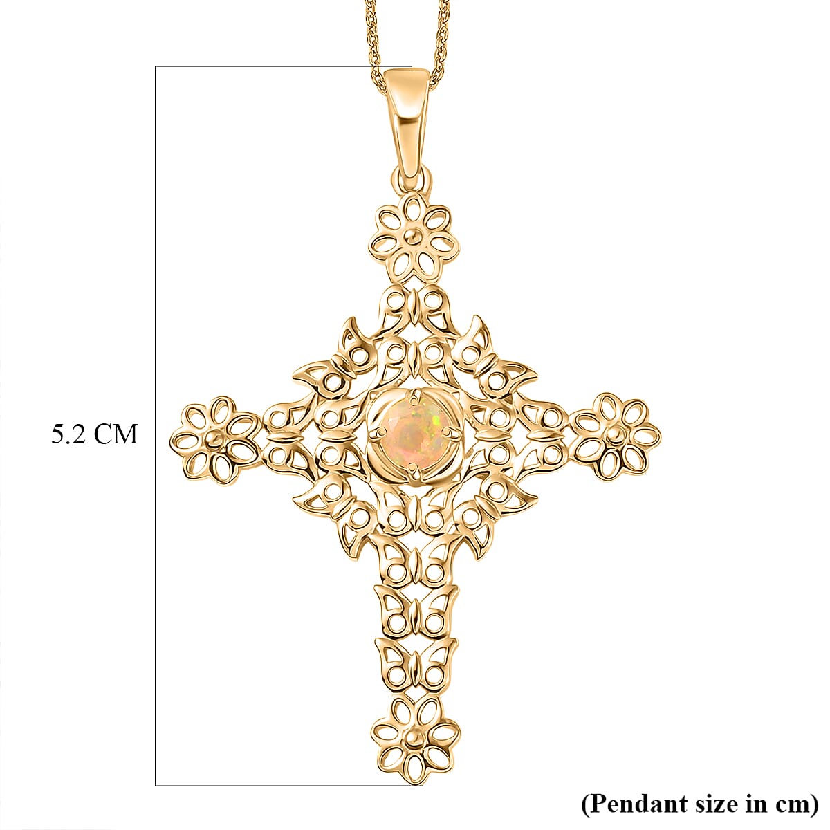 D'Joy Faceted Ethiopian Opal Garden Cross Pendant with Chain (Size 20) in Yellow Gold Plated Sterling Silver 4450853 7