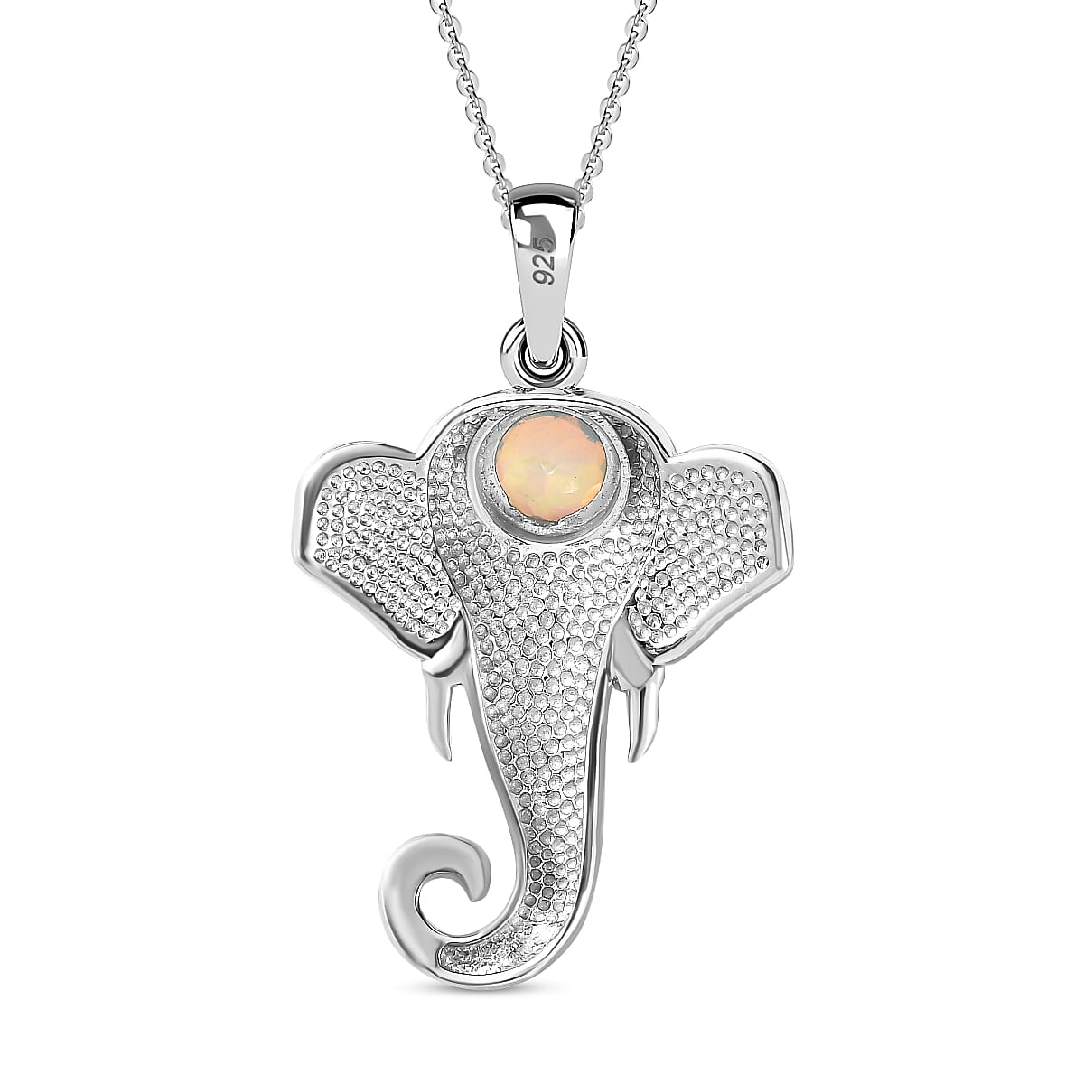 Ethiopian Welo Opal Elephant Head Pendant with Chain (Size 20) in Platinum Overlay Sterling Silver, Silver Wt. 5.53 Gms. 4164670 5