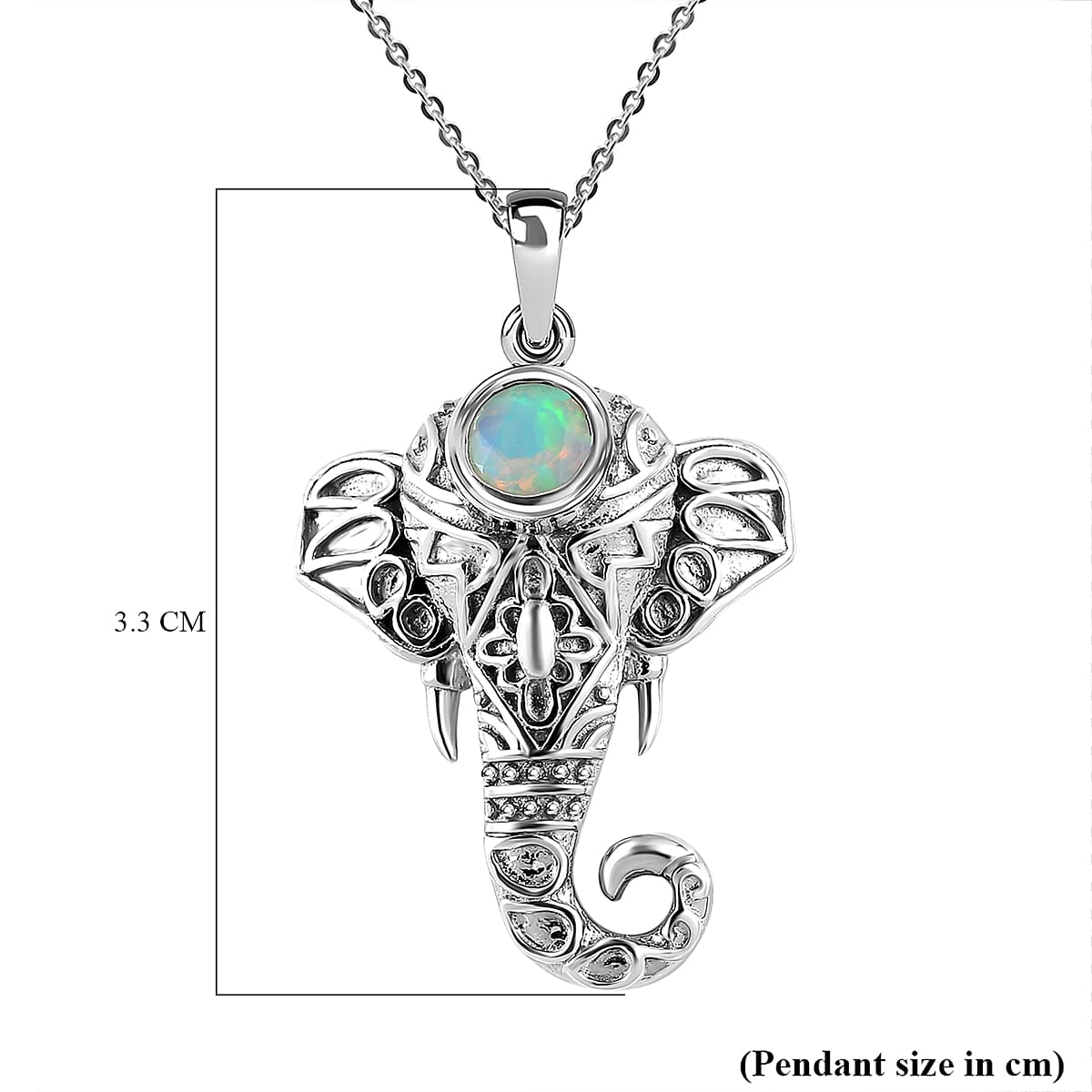 Ethiopian Welo Opal Elephant Head Pendant with Chain (Size 20) in Platinum Overlay Sterling Silver, Silver Wt. 5.53 Gms. 4164670 6