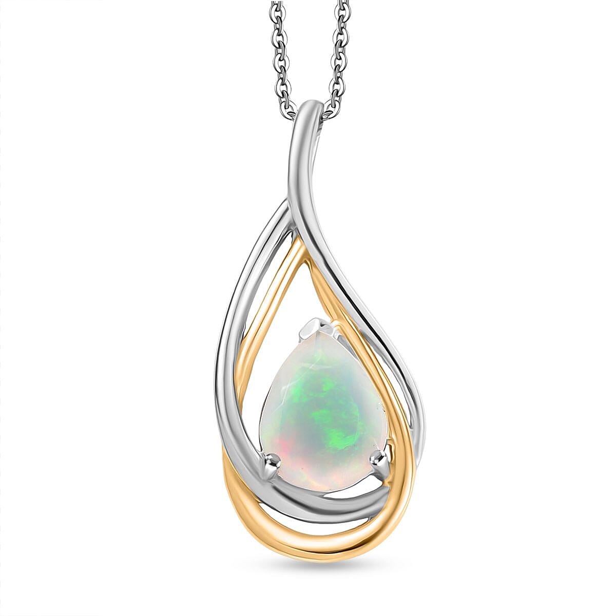 Ethiopian Opal Grace in Motion Pendant with Chain (Size 20) in Platinum with Two Tone Flash Overlay Sterling Silver 1.10 Ct. 4403621 0