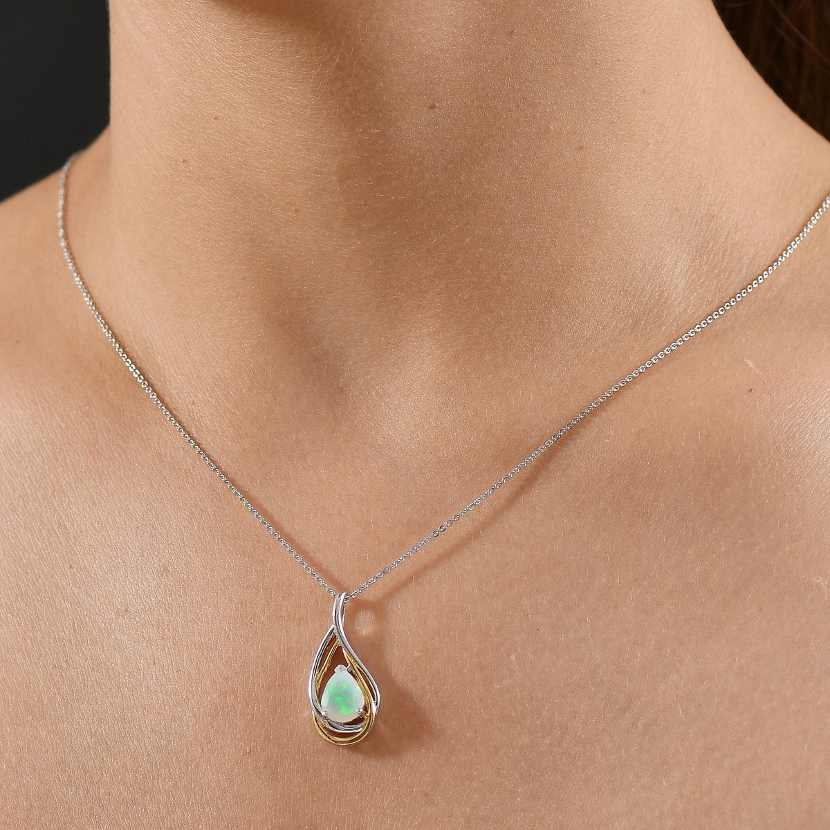 Ethiopian Opal Grace in Motion Pendant with Chain (Size 20) in Platinum with Two Tone Flash Overlay Sterling Silver 1.10 Ct. 4403621 2