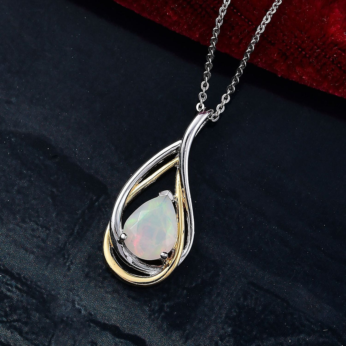 Ethiopian Opal Grace in Motion Pendant with Chain (Size 20) in Platinum with Two Tone Flash Overlay Sterling Silver 1.10 Ct. 4403621 3