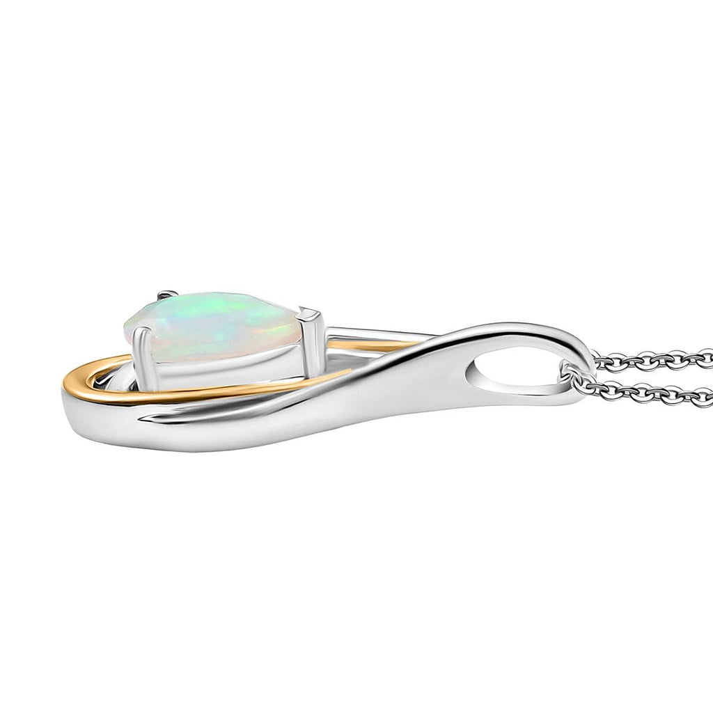 Ethiopian Opal Grace in Motion Pendant with Chain (Size 20) in Platinum with Two Tone Flash Overlay Sterling Silver 1.10 Ct.